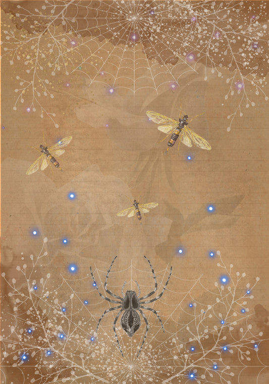 Dear Cordelia Digital Writing Paper featuring a spider and Moths