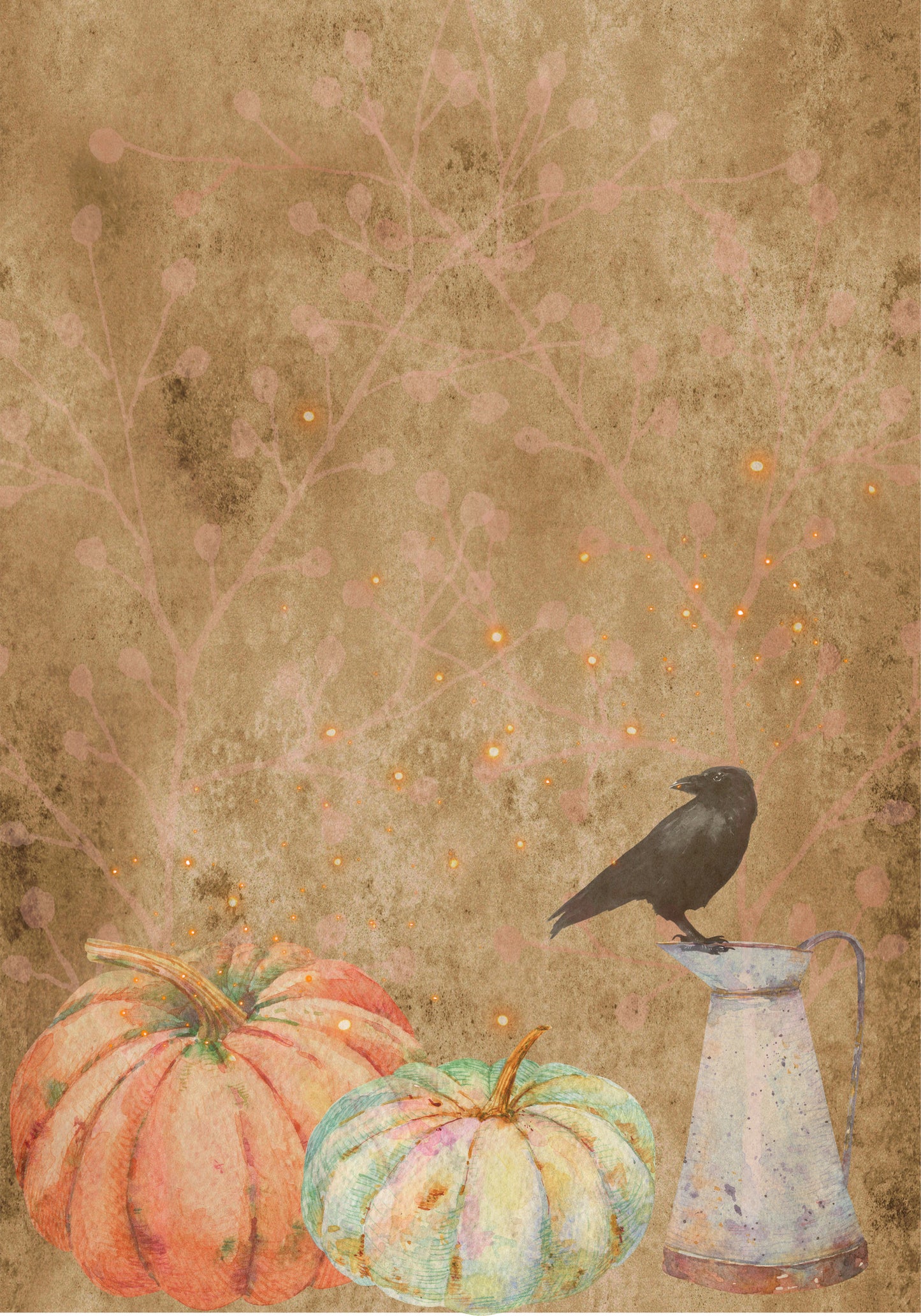 Dear Cordelia Digital writing paper featuring a magical Crow with Pumpkins